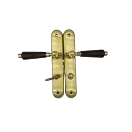 Klamka mosiężna z drewnem Metal-Bud WC 72 - komplet na długim szyldzie w stylu retro