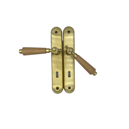 Klamka mosiężna z jasnym drewnem Metal-Bud Klucz 90 - komplet w stylu retro