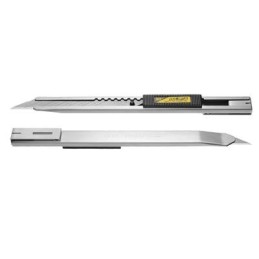 Nóż OLFA SAC-1 – widok od przodu i od tyłu, z widocznym klipsem kieszonkowym.